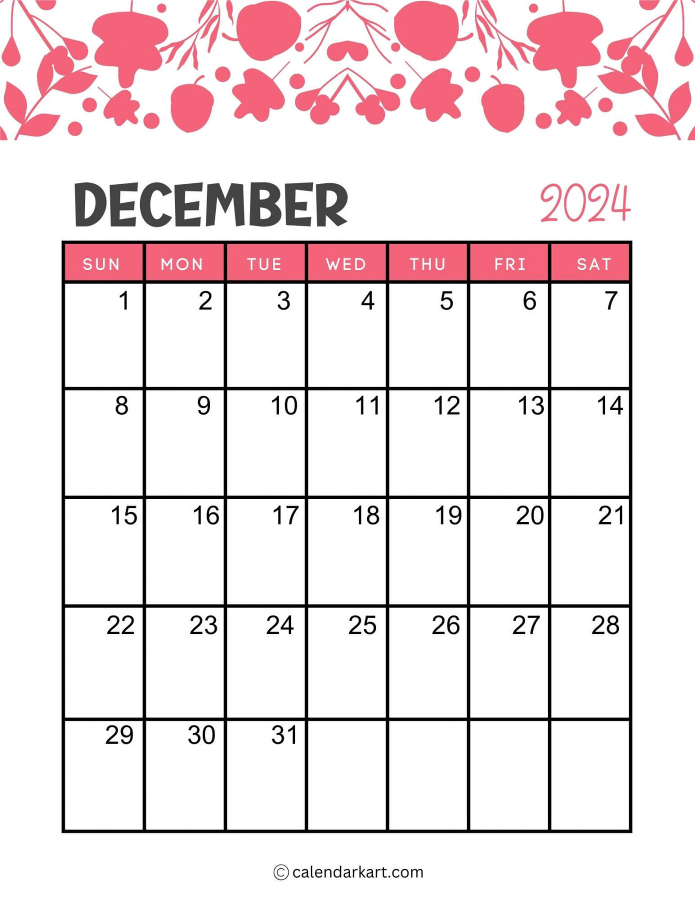 printable december  calendars  free pdf - CalendarKart