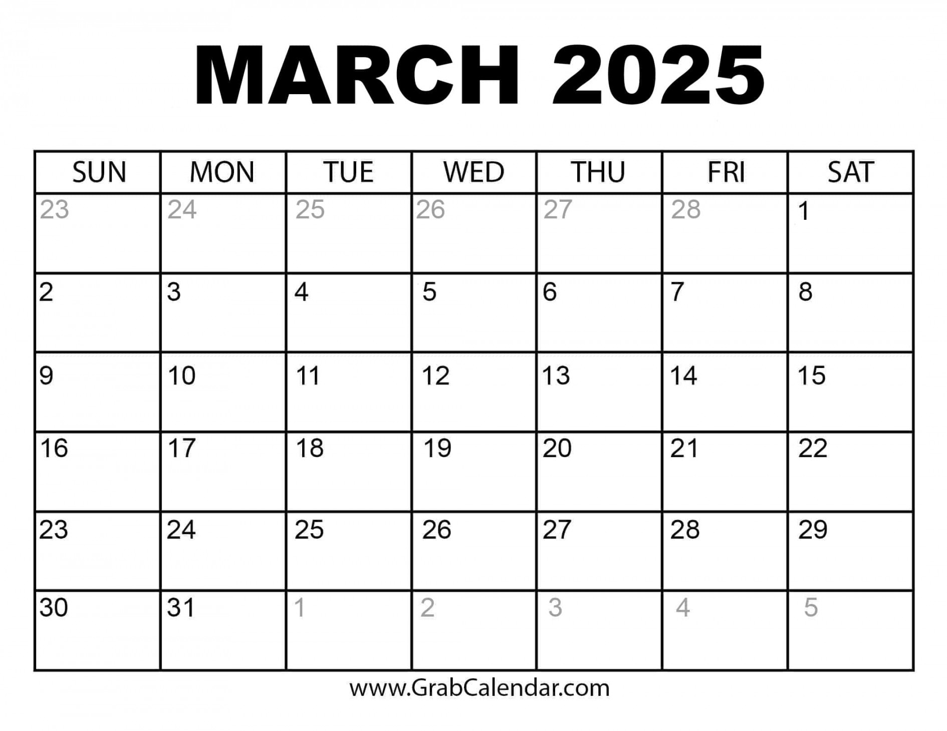 Printable March  Calendar