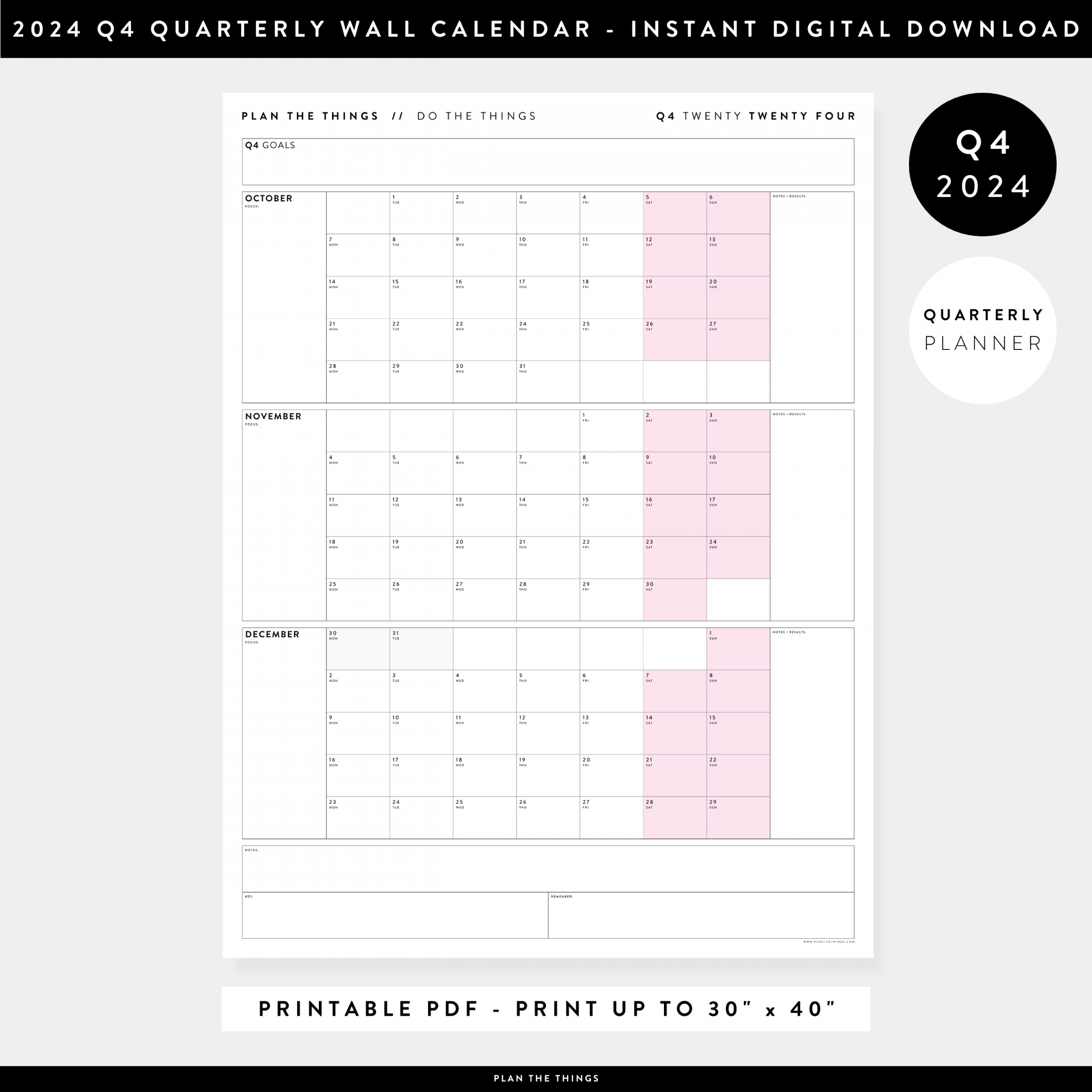 PRINTABLE Q (OCTOBER - DECEMBER) 202 QUARTERLY WALL CALENDAR