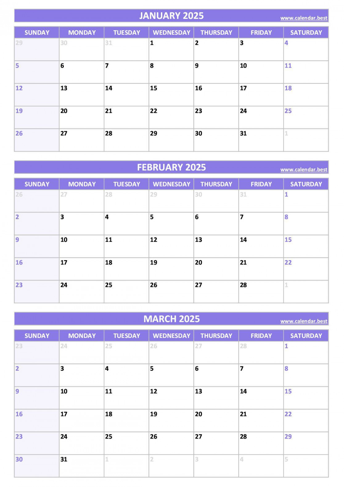 Printable st quarter  calendar