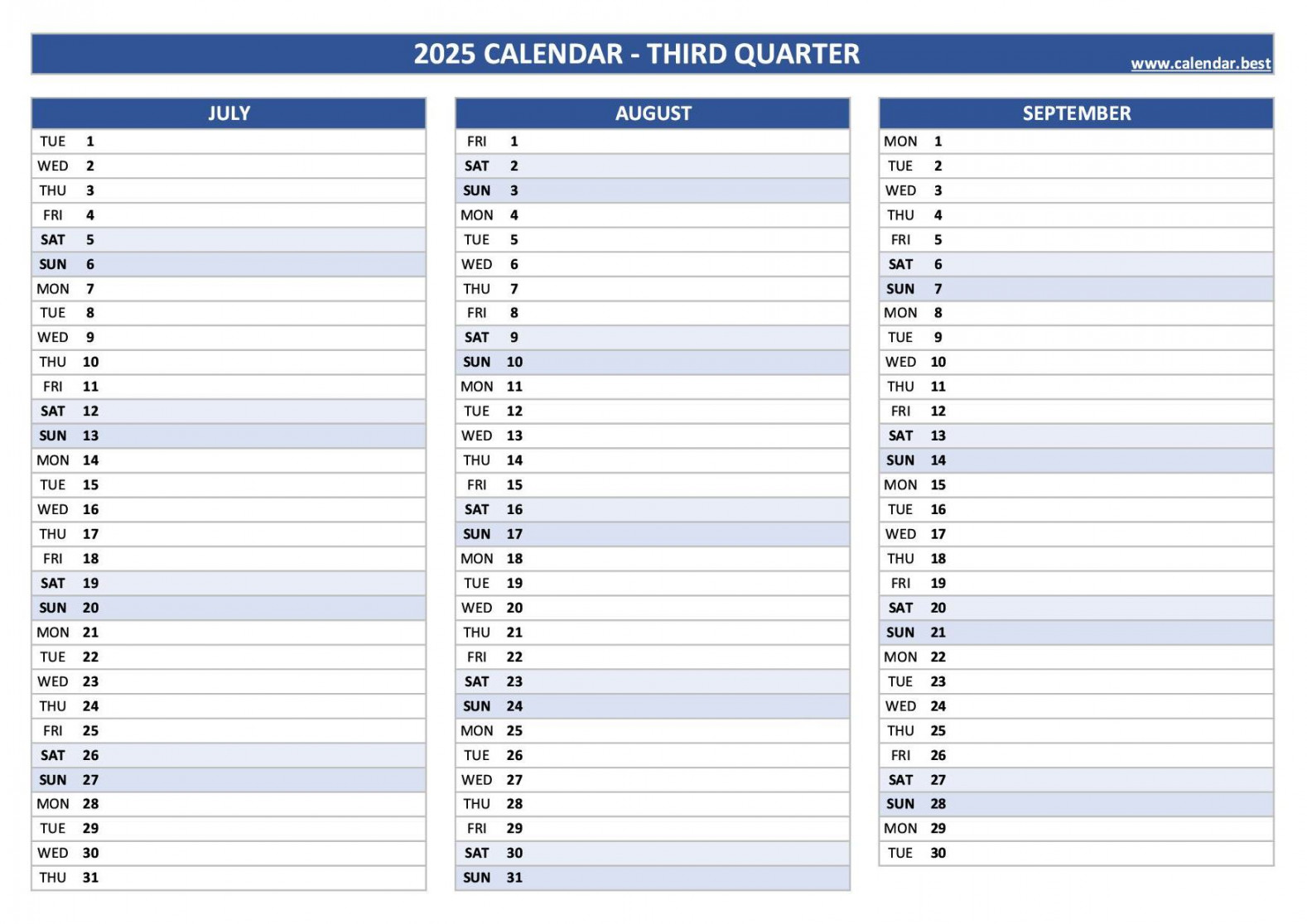 quarterly calendar to print