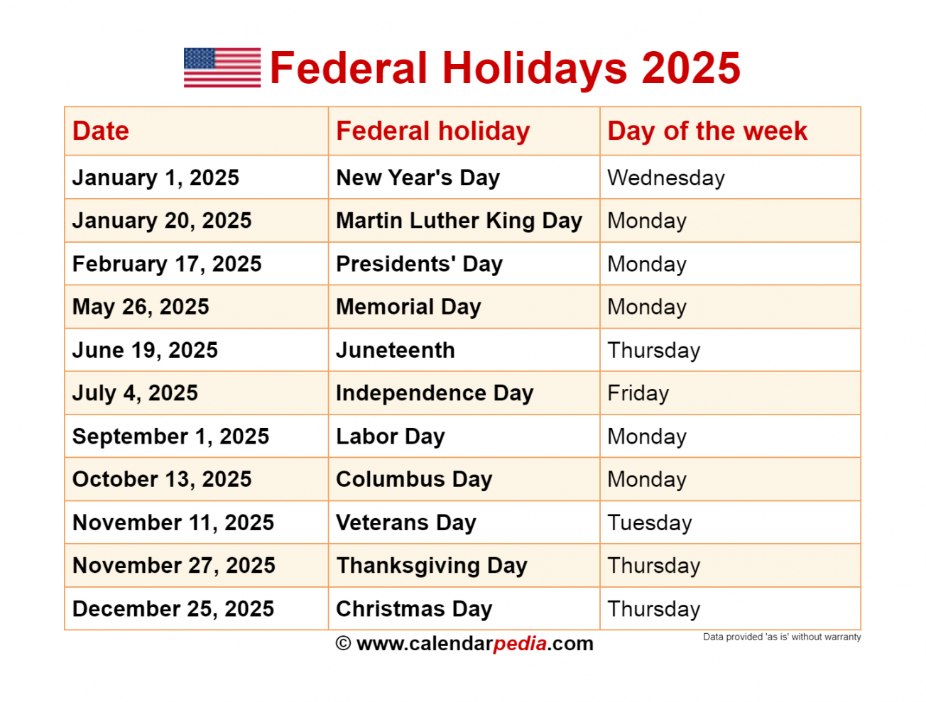 US federal holidays