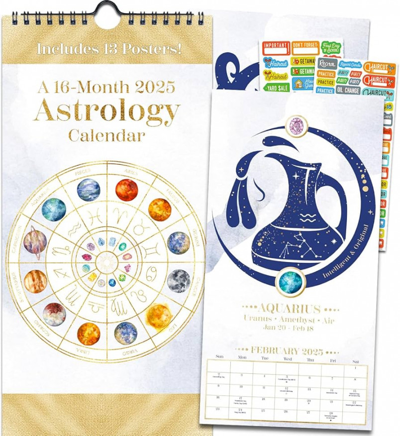 Astrology Calendar  - Deluxe Astral Zodiac Wall Calendar Bundle with  + Calendar Stickers  Horoscope Office Supplies