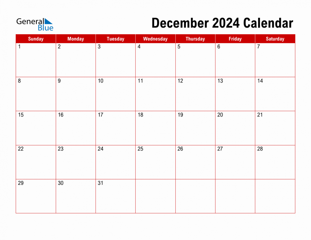 Basic Monthly Calendar - December