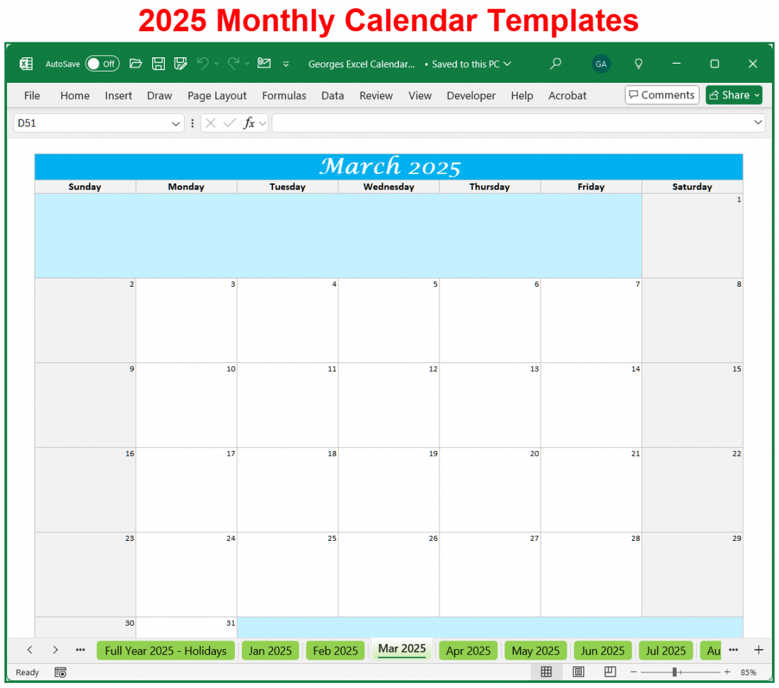 Calendar Planner Spreadsheet