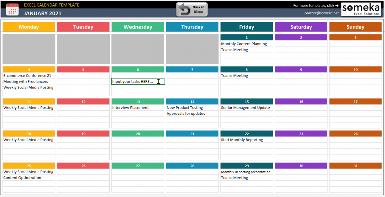 Dynamic Calendar Excel Template