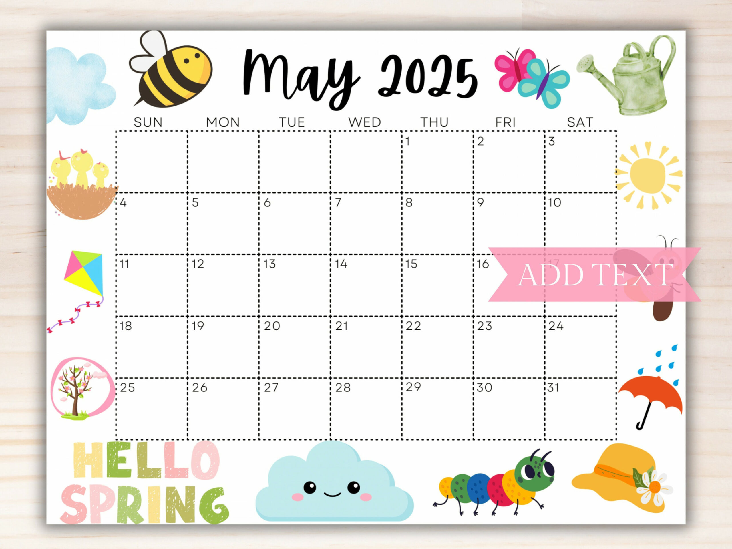 EDITABLE May  Calendar, Printable Calendar , Cute Spring