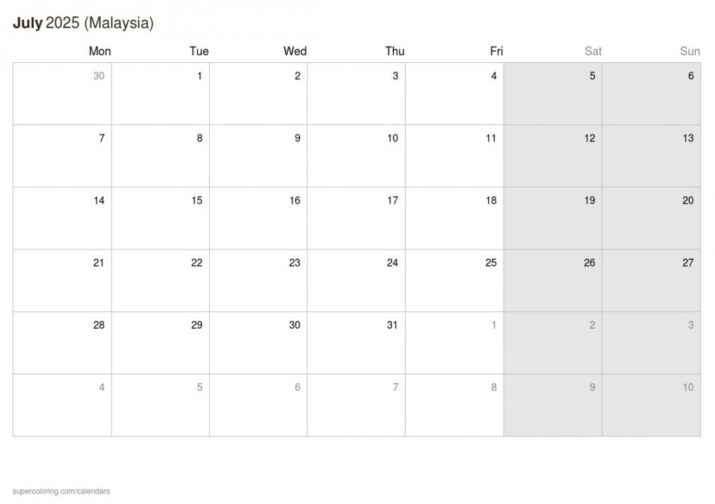 July  calendar - Malaysia