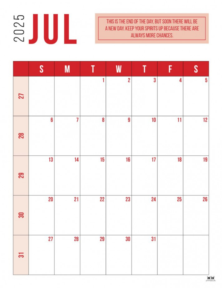 July  Calendars -  FREE Printables  Printabulls