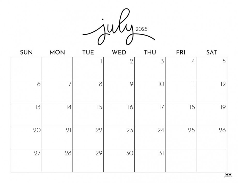 July  Calendars -  FREE Printables  Printabulls