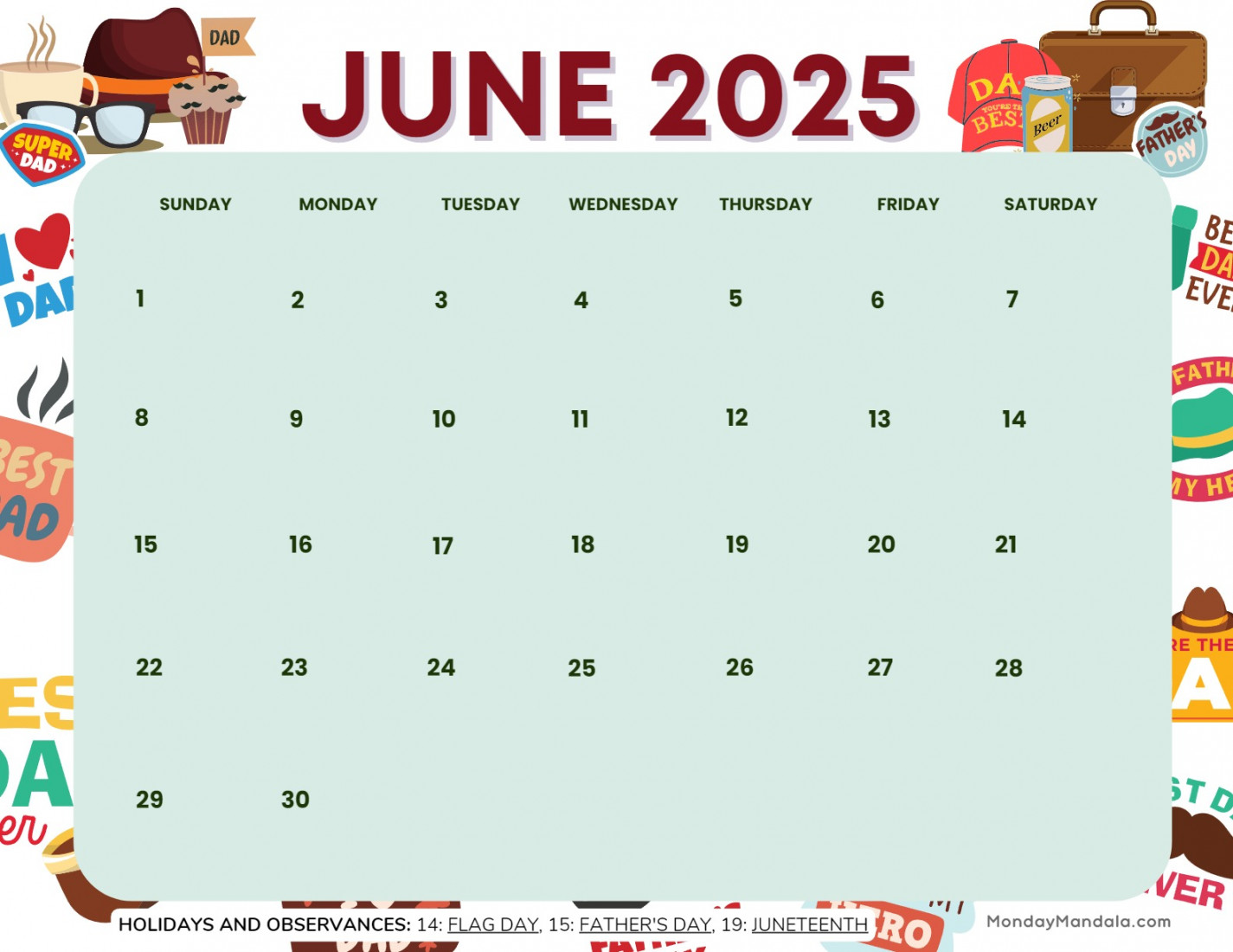 June  Calendar ( Free PDF Printables)