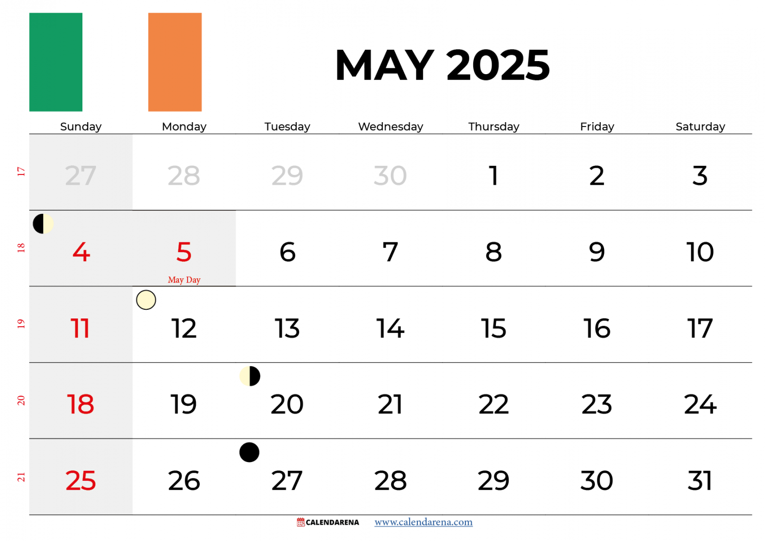 May  Calendar Ireland