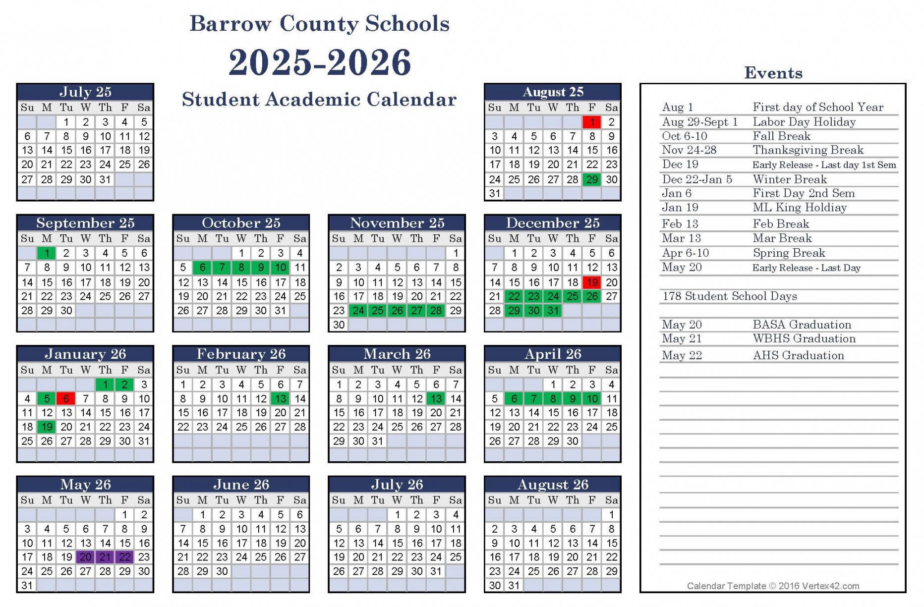 - & 20- Student Calendars  Barrow County School System