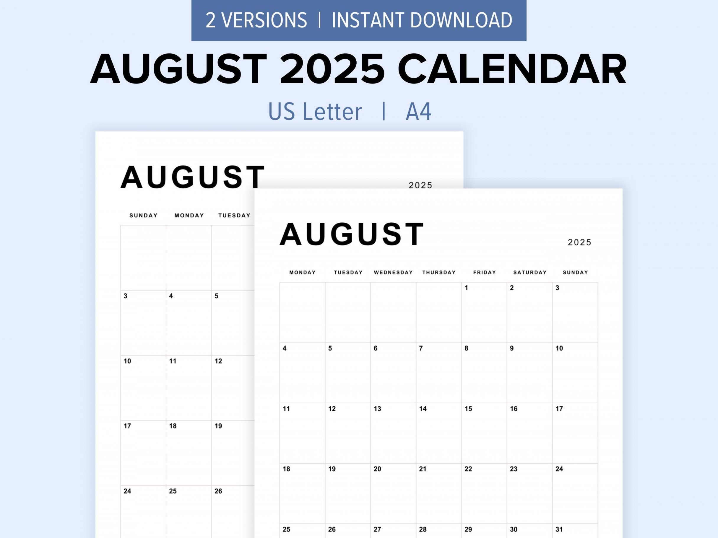 August  Calendar - Etsy