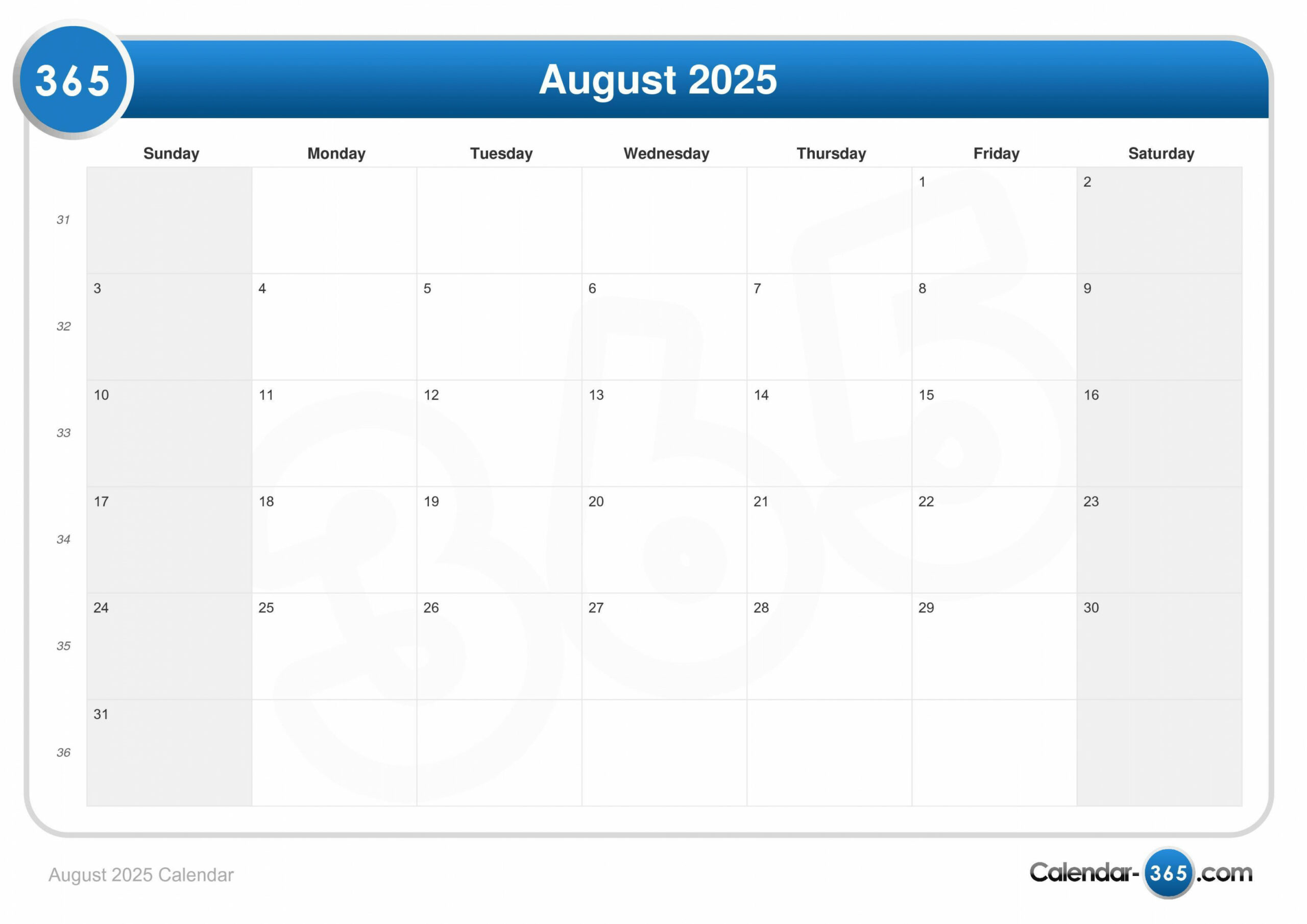 August  Calendar