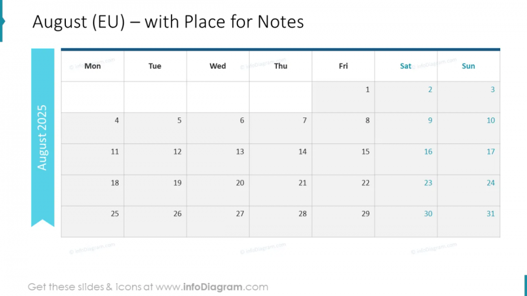 August (EU) – with Place for Notes