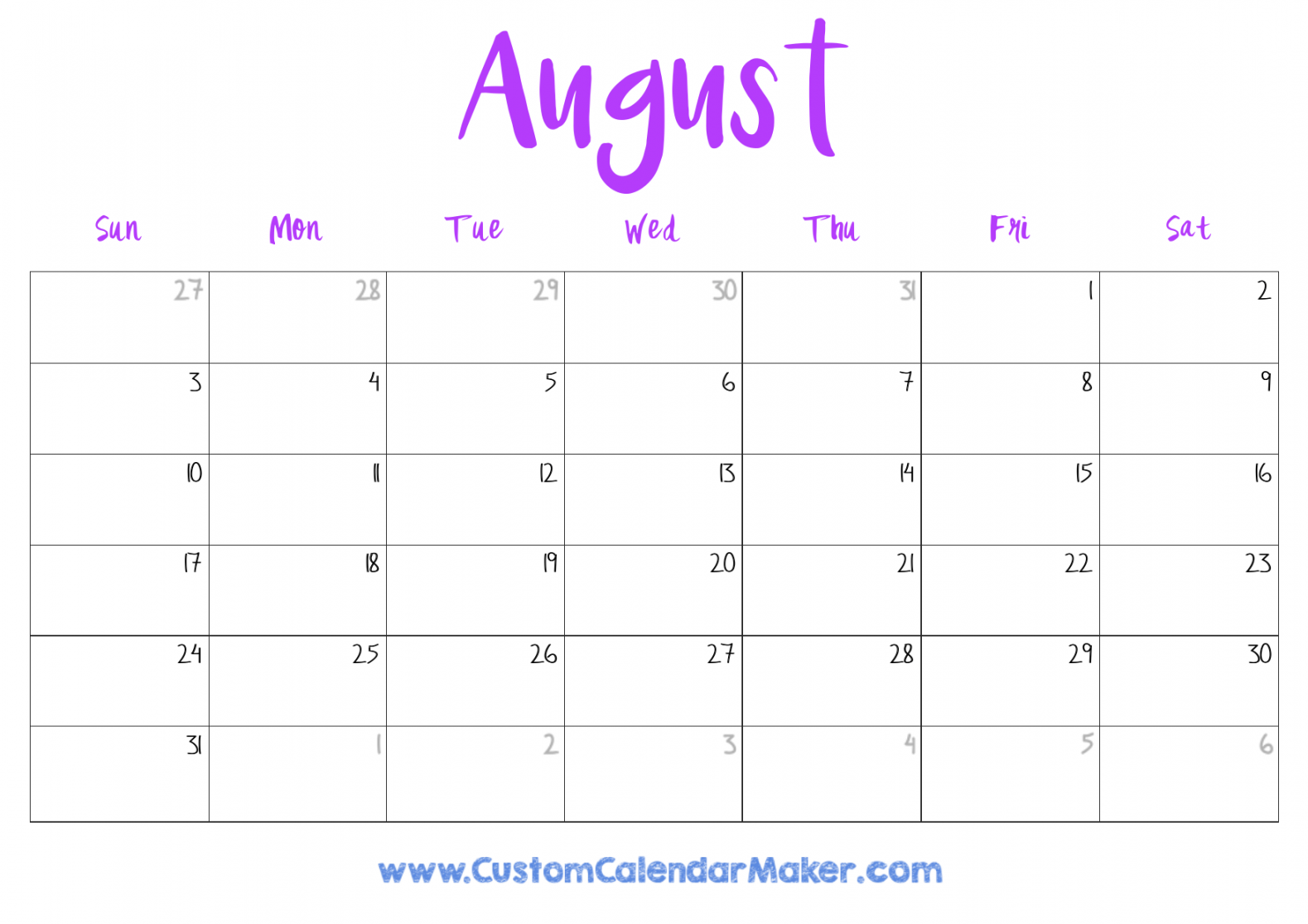 August  Printable Calendar ( Free Templates + PDF)  Custom