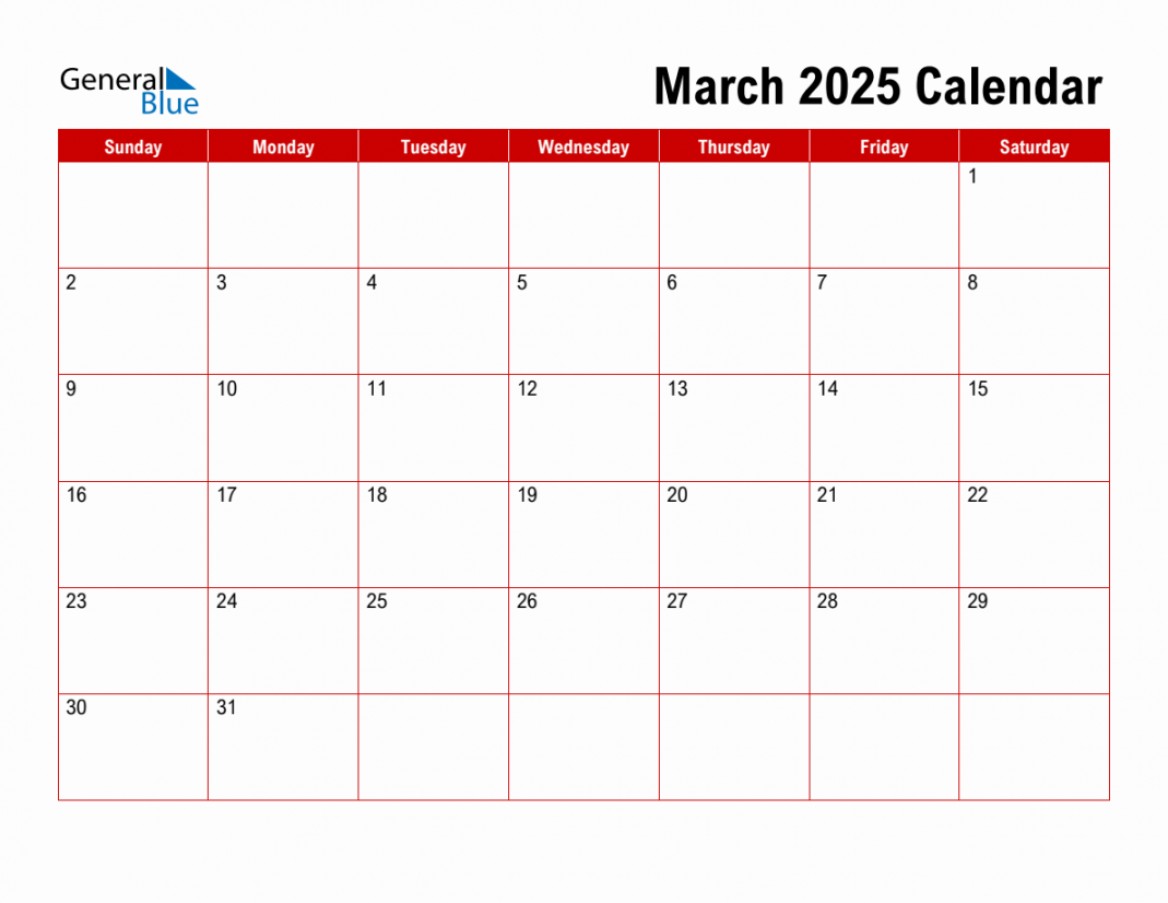 Basic Monthly Calendar - March