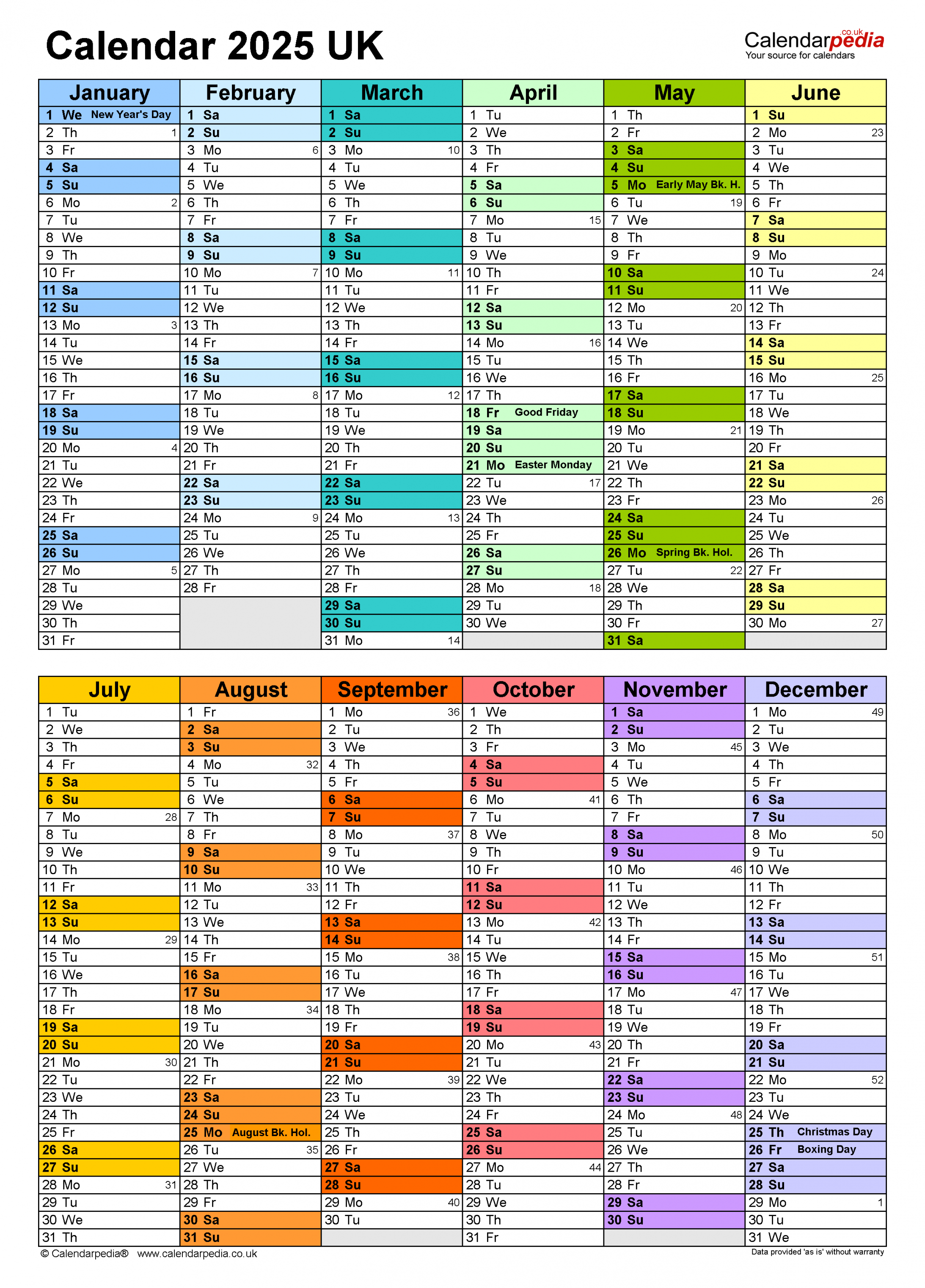 Calendar  (UK) - free printable PDF templates