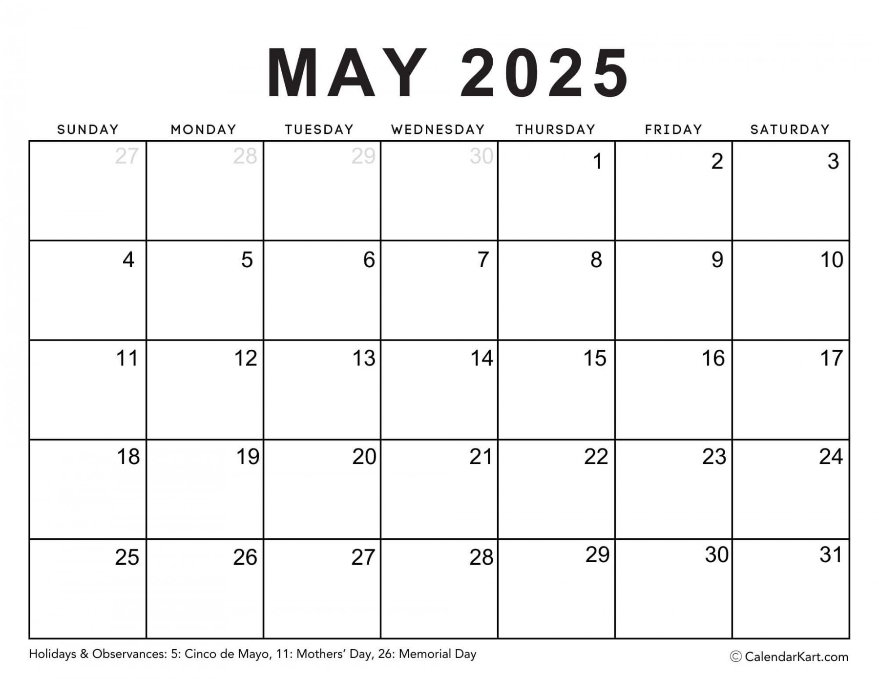 Cute May  Calendars -  Free Functional Templates