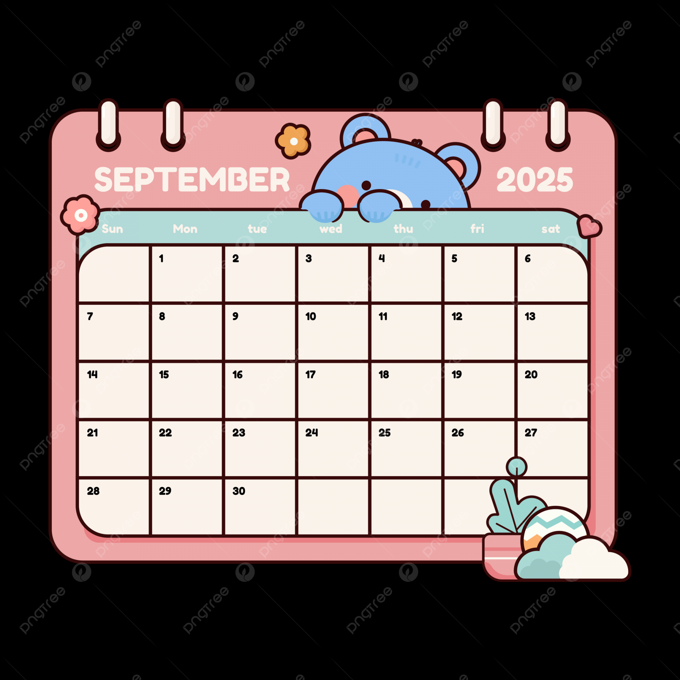 Cute September  Calendar With A Bear Vector, Calendar