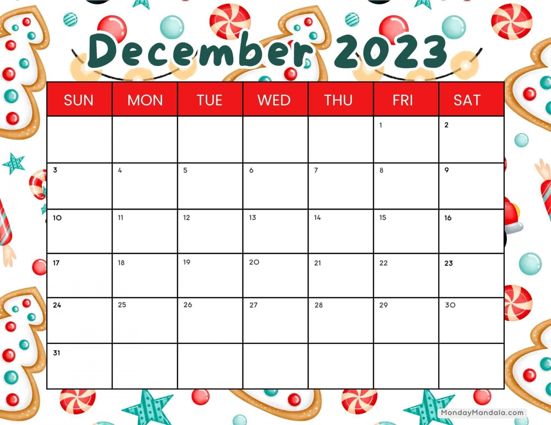 December  Calendar ( Free PDF Printables)