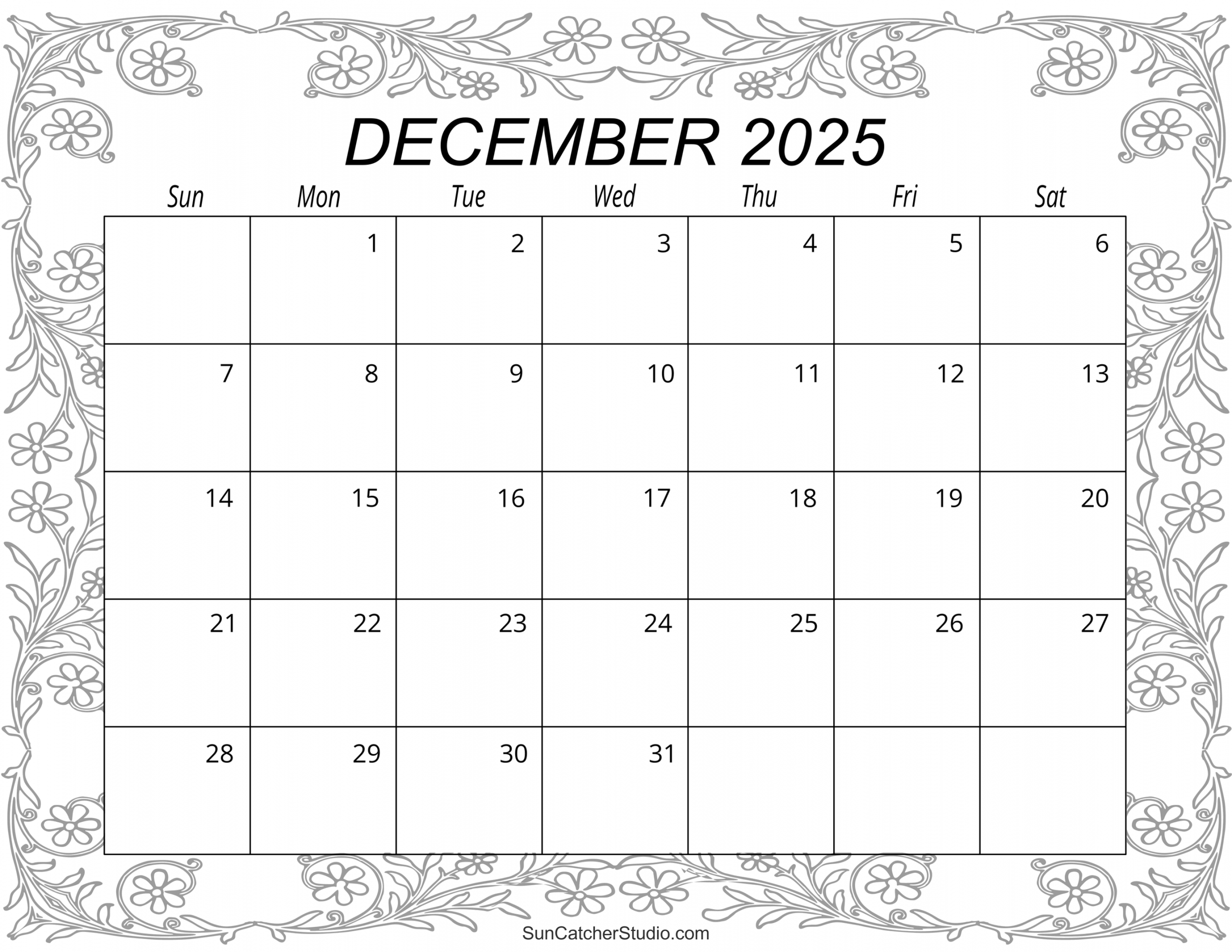 December  Calendar (Free Printable) – DIY Projects, Patterns