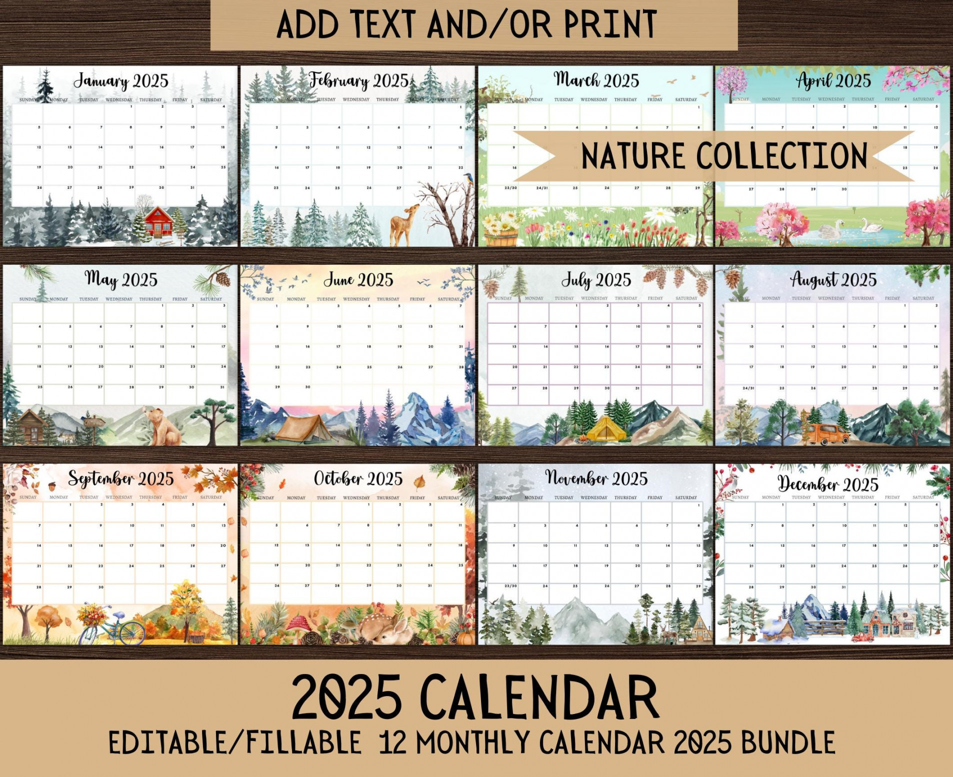 EDITABLE  Calendar Bundle, Fillable Calendar, Cute Printable