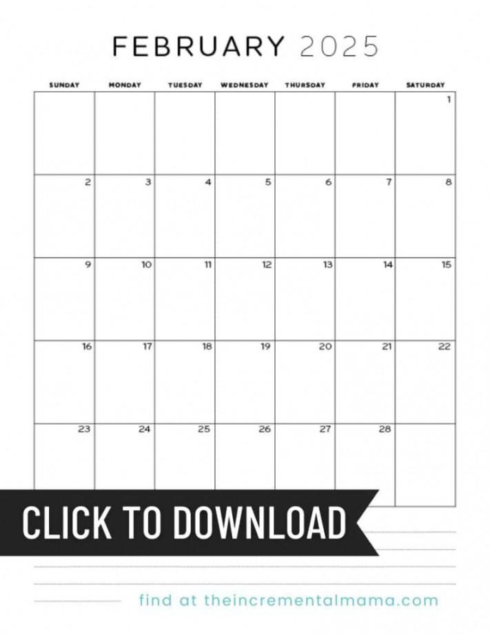 Free  Monthly Calendar PDF Printable With Lined Section - The