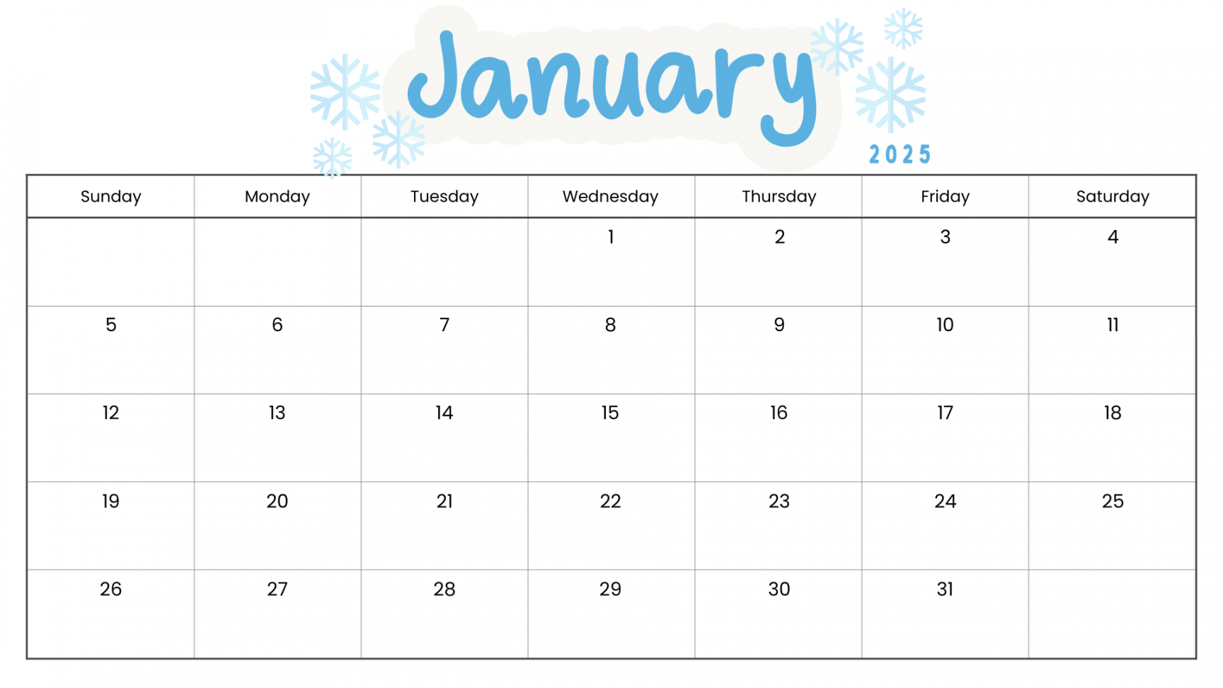 FREE PRINTABLE January  CALENDAR TEMPLATES