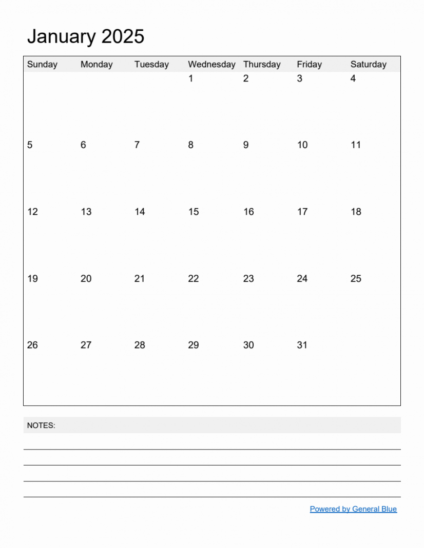 Free Printable Monthly Calendar for January