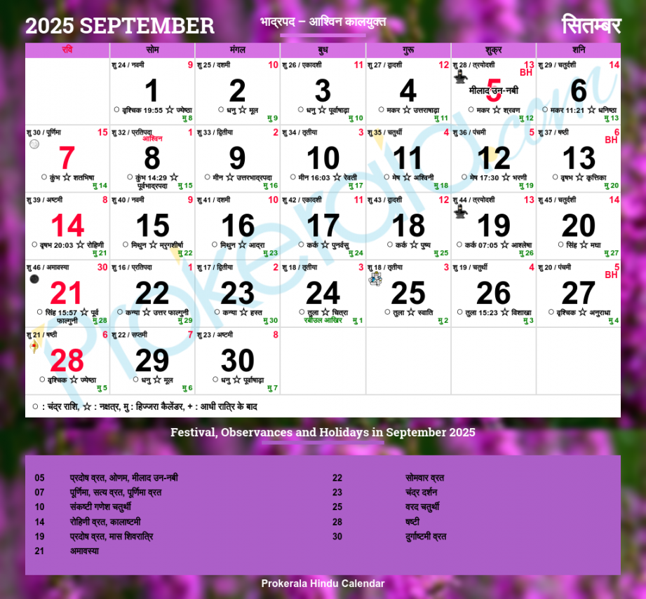 Hindu Calendar , September