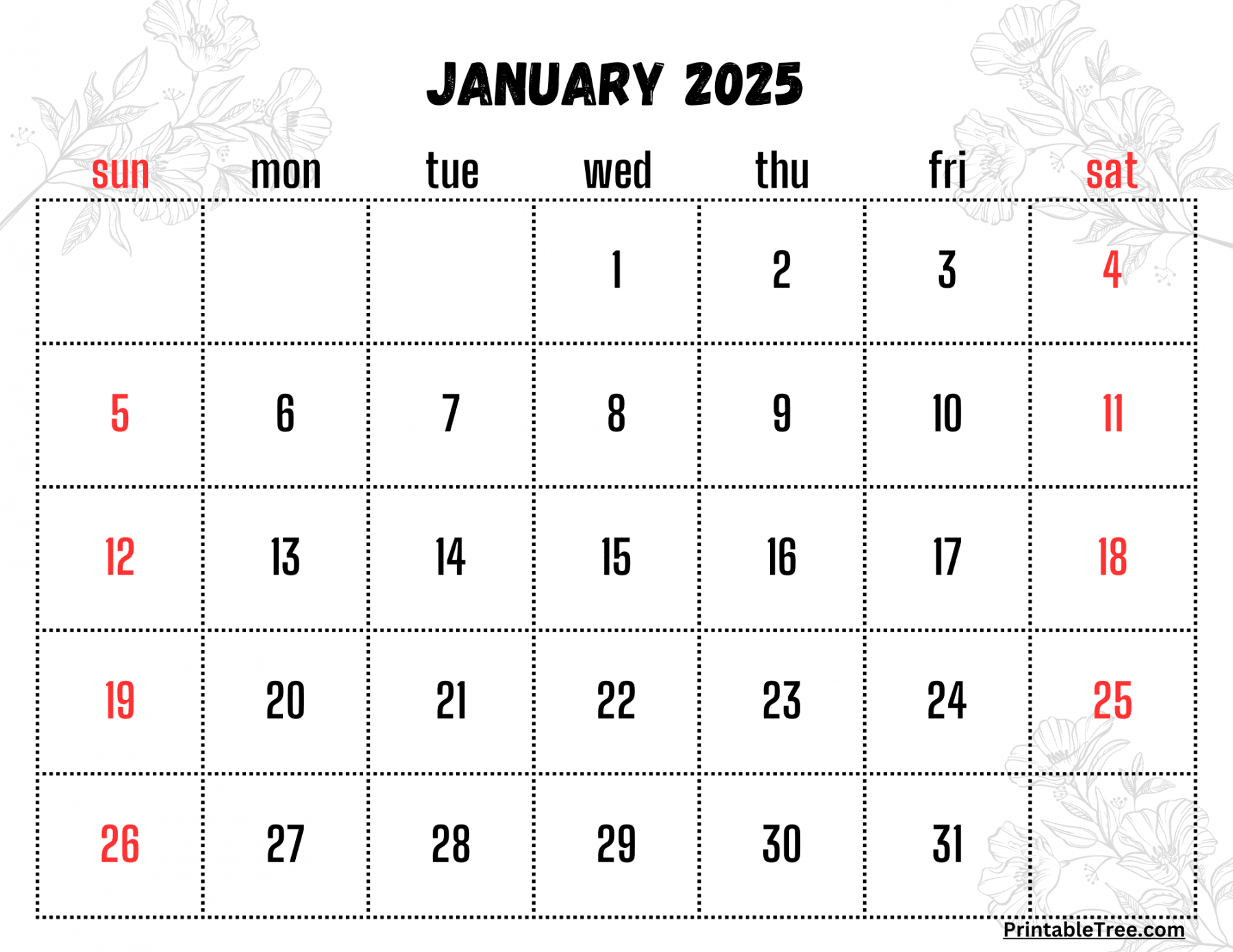 January  Calendar Printable PDF Template with Holidays