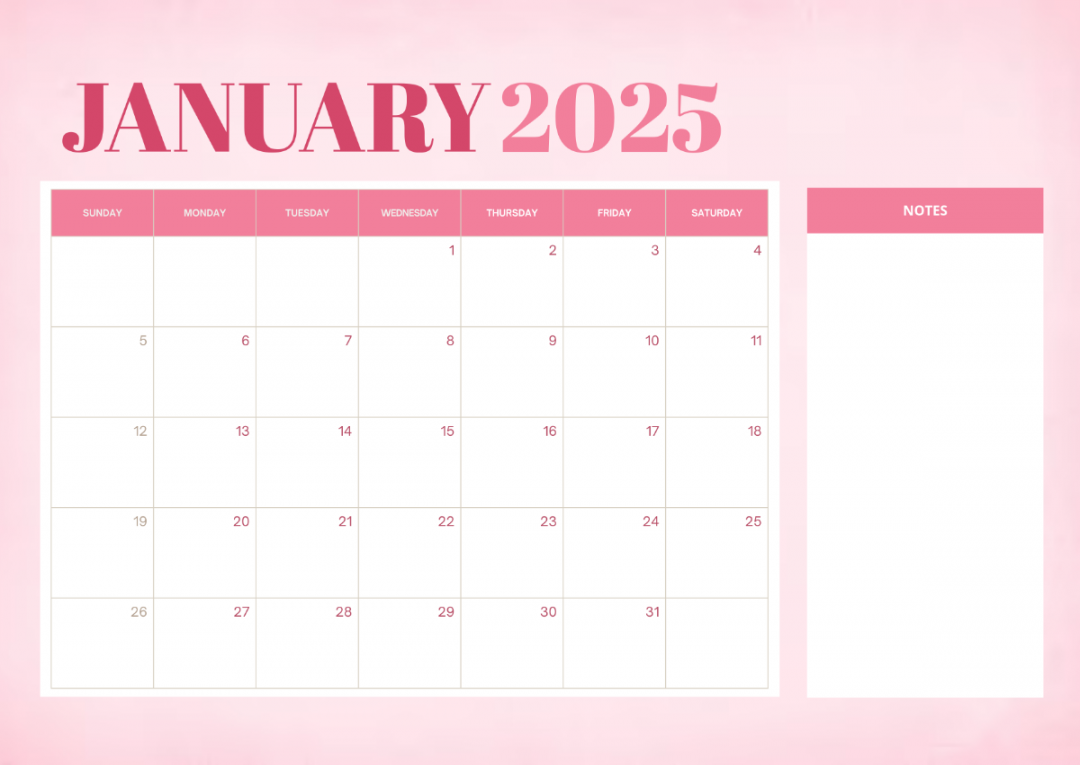 January  Calendar with Notes Template - Download  Template