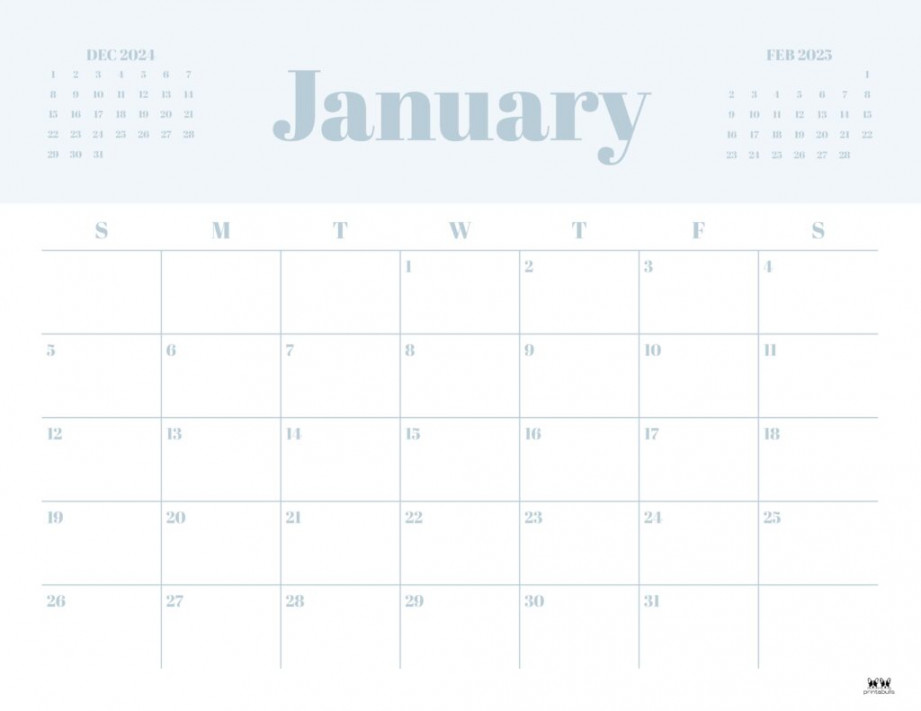 January  Calendars -  FREE Printables  Printabulls