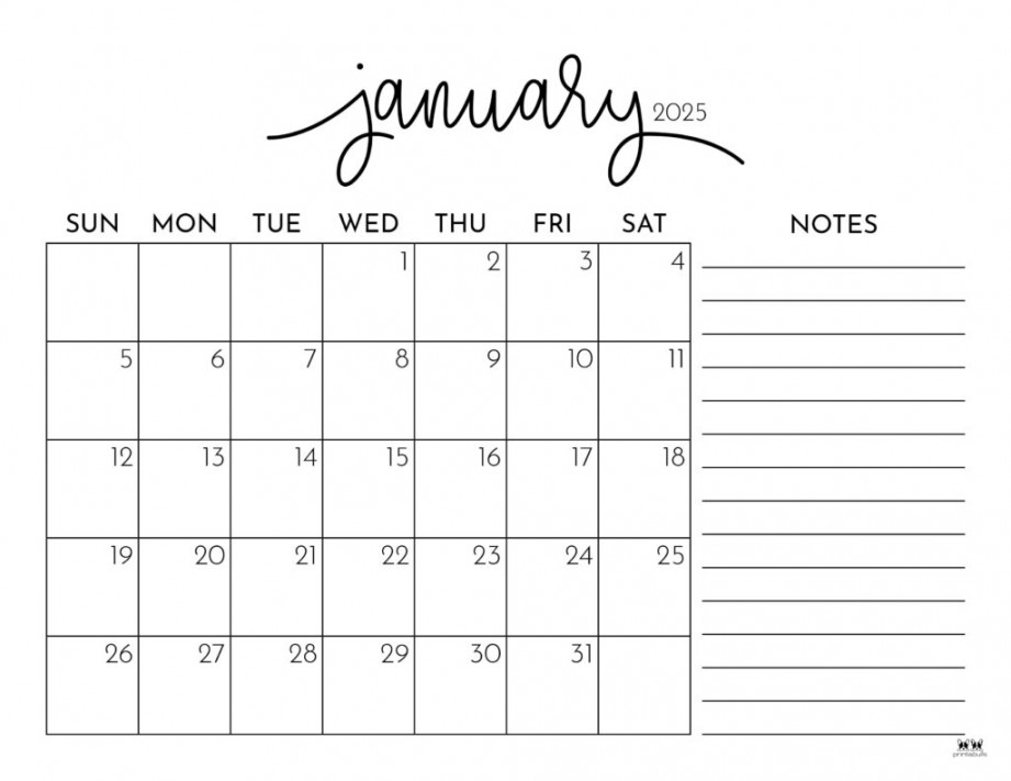 January  Calendars -  FREE Printables  Printabulls