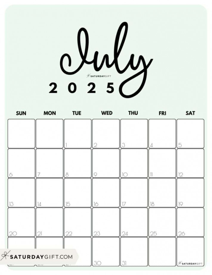 July  Calendar -  Cute & FREE Printables  SaturdayGift