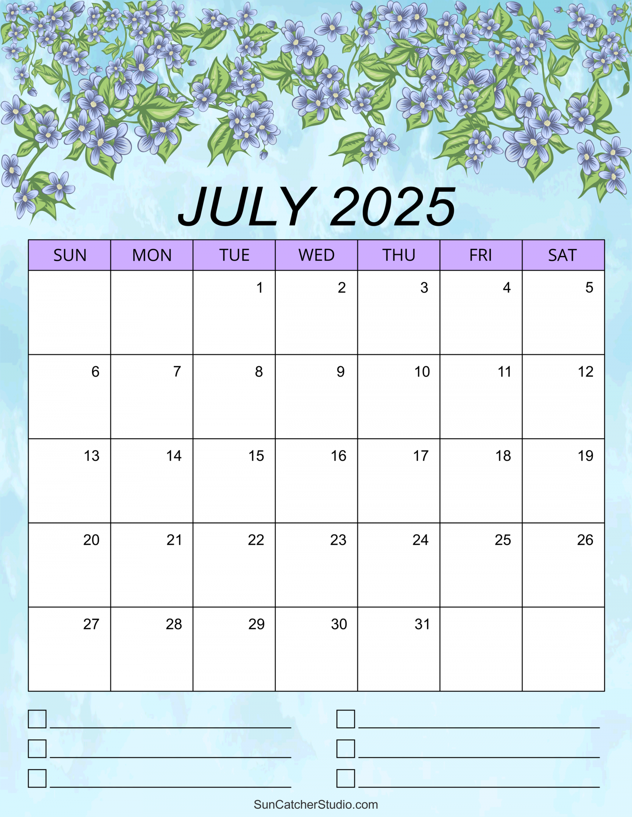 July  Calendar (Free Printable) – DIY Projects, Patterns