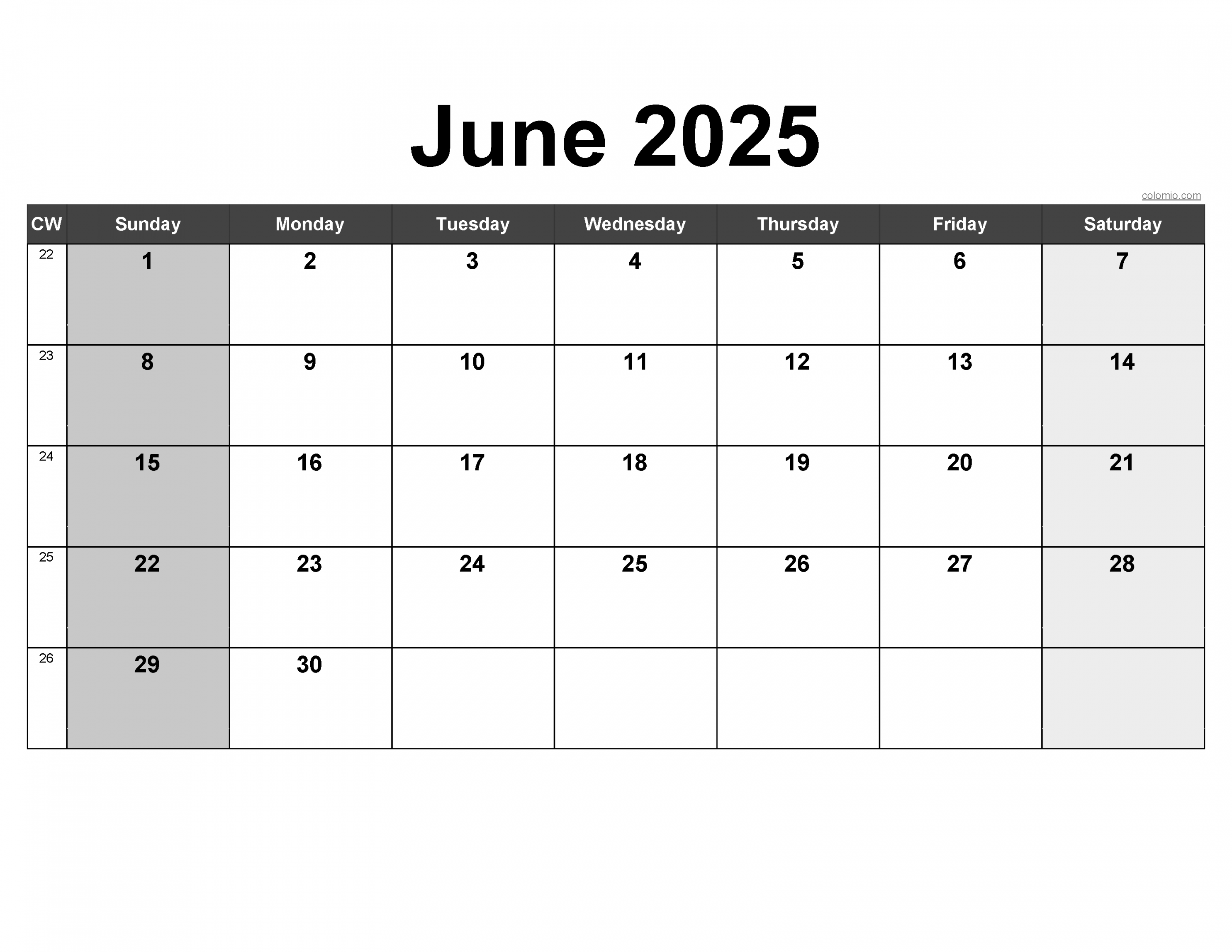 ᐅ June  Calendar  Free Printable PDF, XLS and PNG