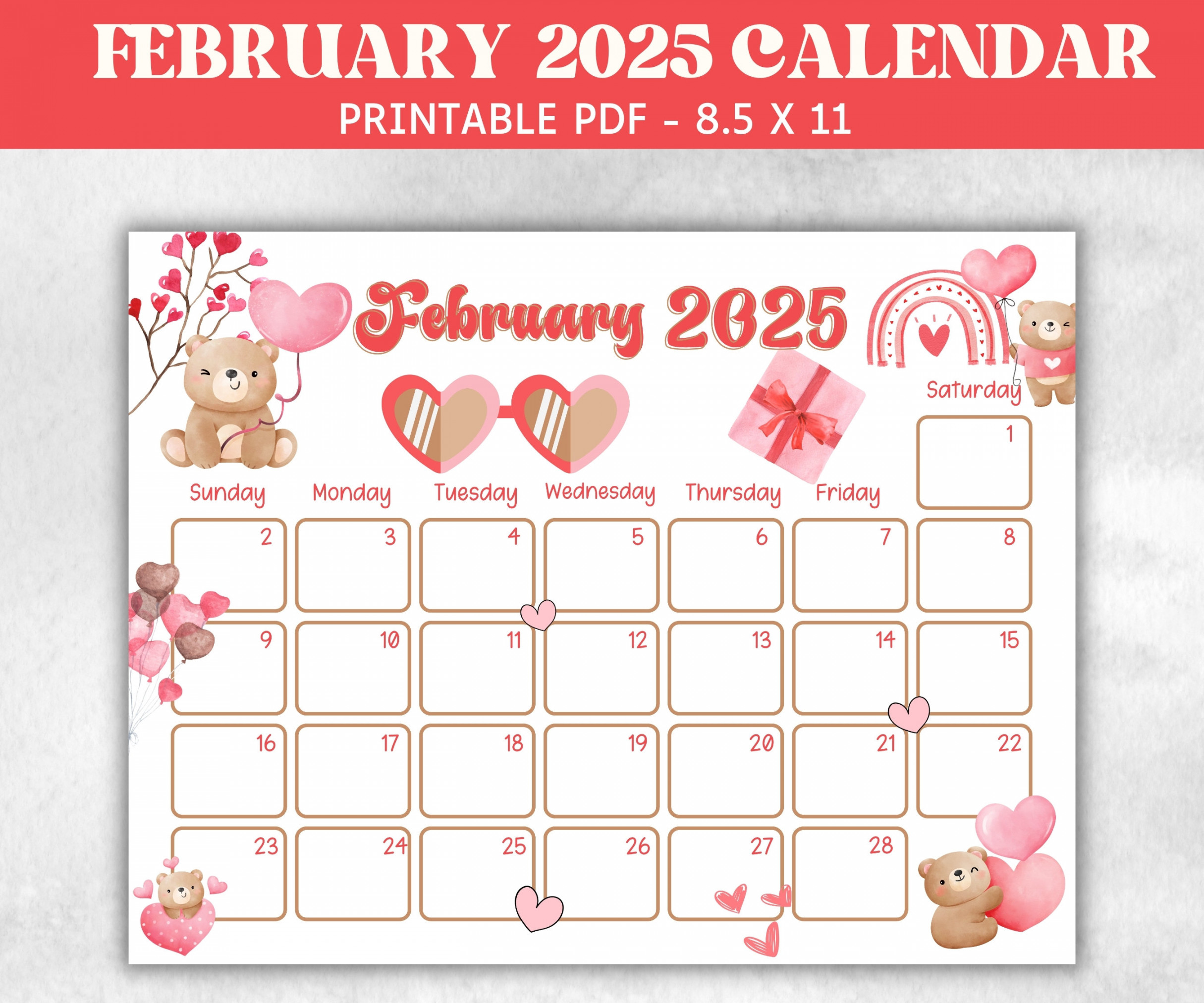 Kids February  Calendar, Printable  Calendar, Homeschool