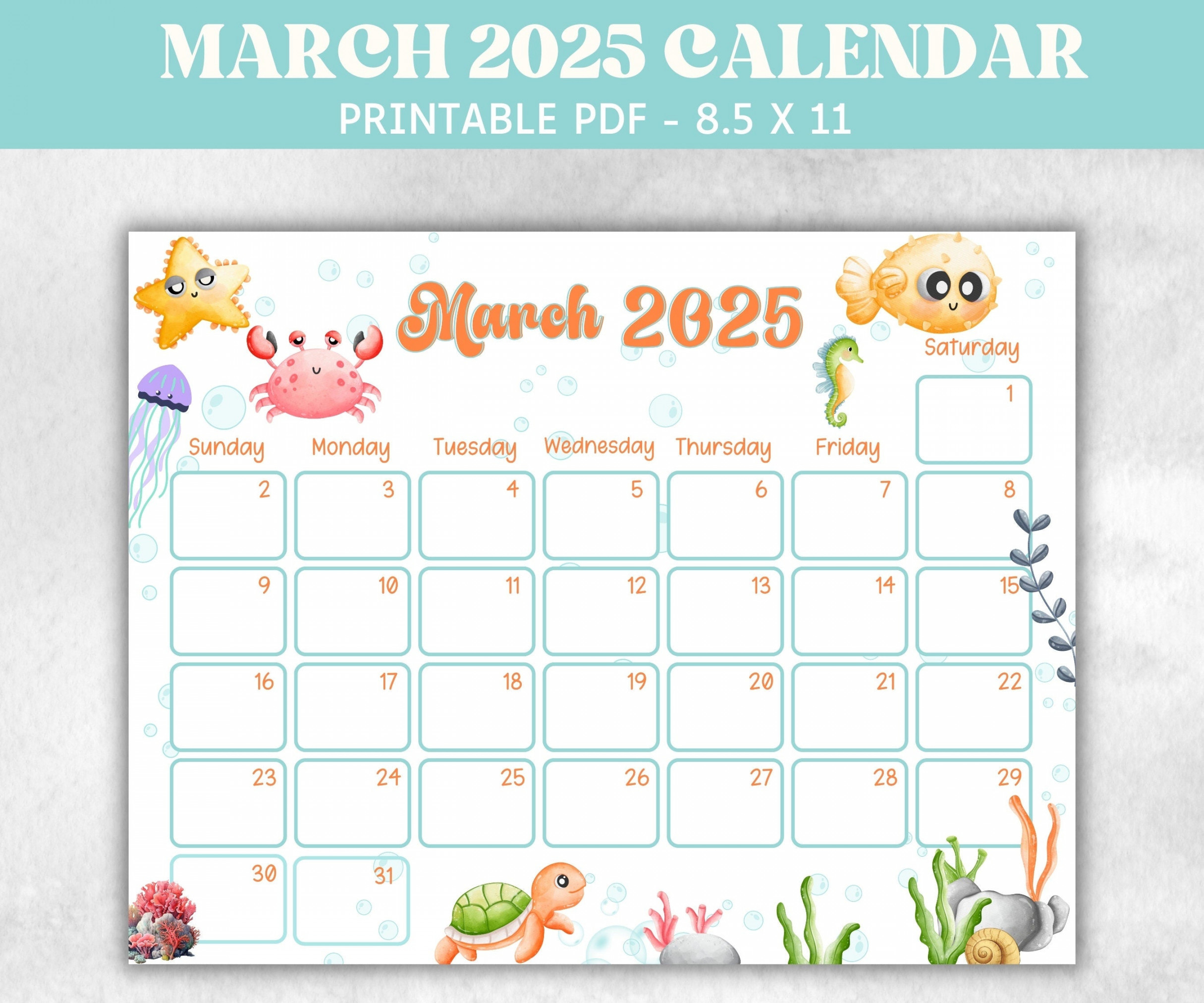 March Kids  Under Water Calendar