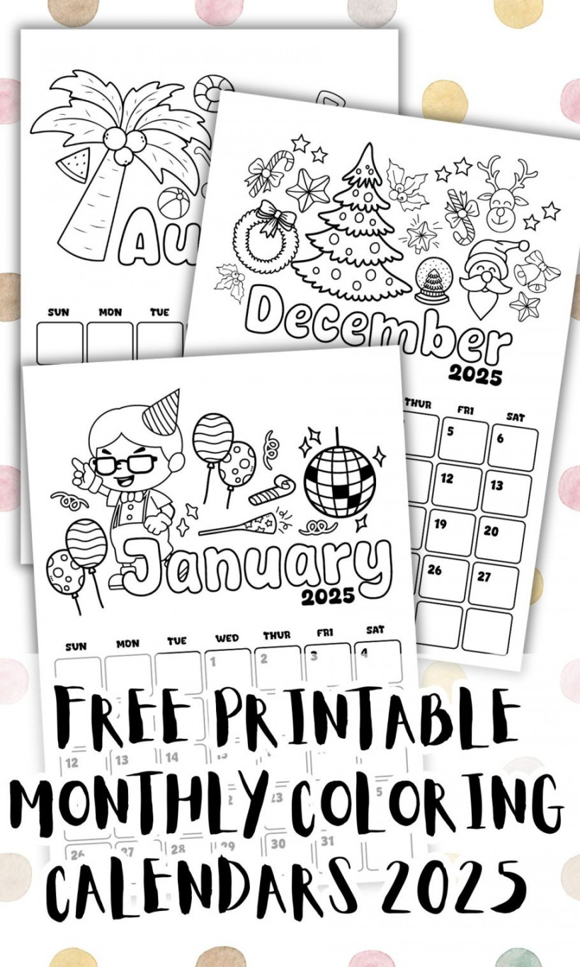 Monthly Coloring  calendar printable - In The Playroom