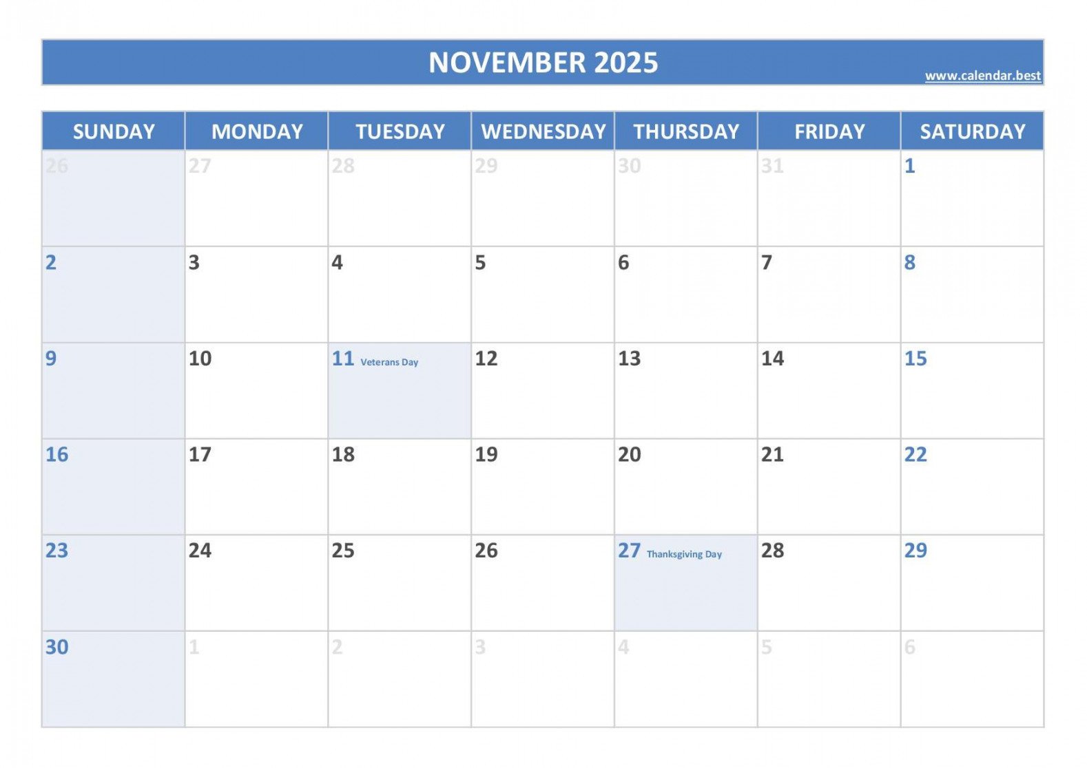 November  calendar -Calendar