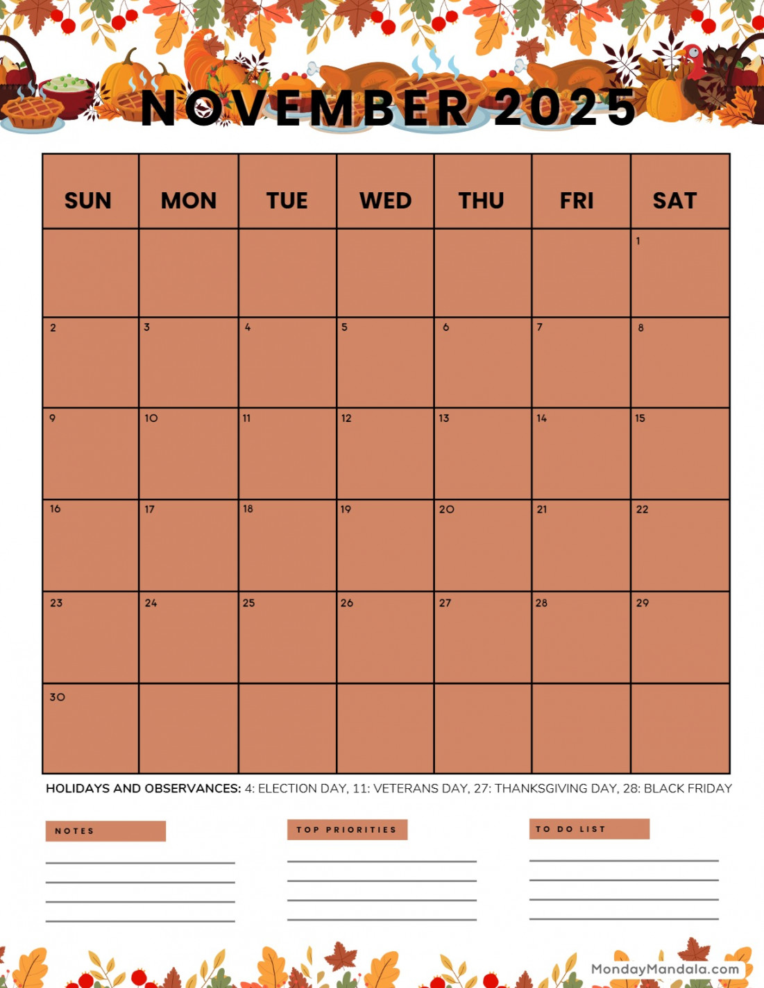 November  Calendar ( Free PDF Printables)