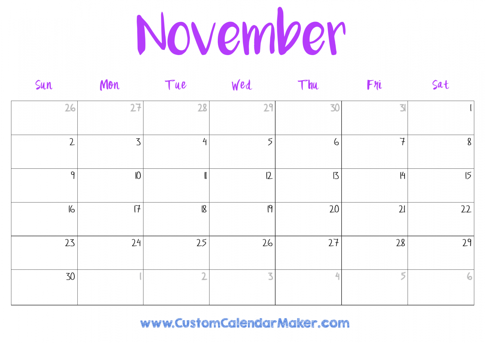 November  Printable Calendar ( Free Templates + PDF