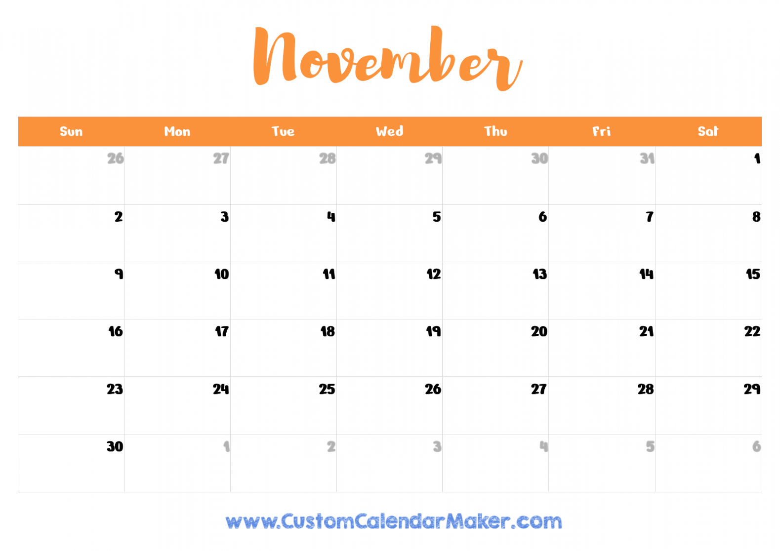 November  Printable Calendar ( Free Templates + PDF