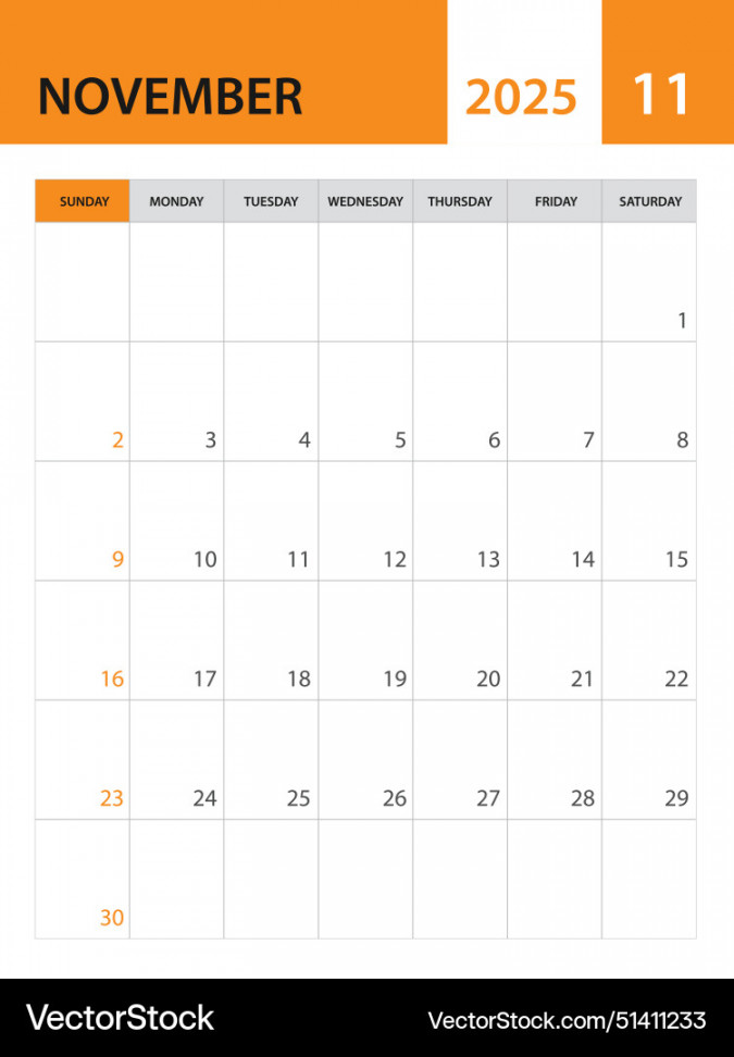 November  template calendar Royalty Free Vector Image