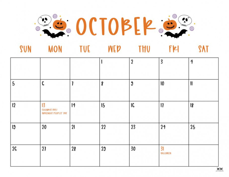 October  Calendars -  FREE Printables  Printabulls