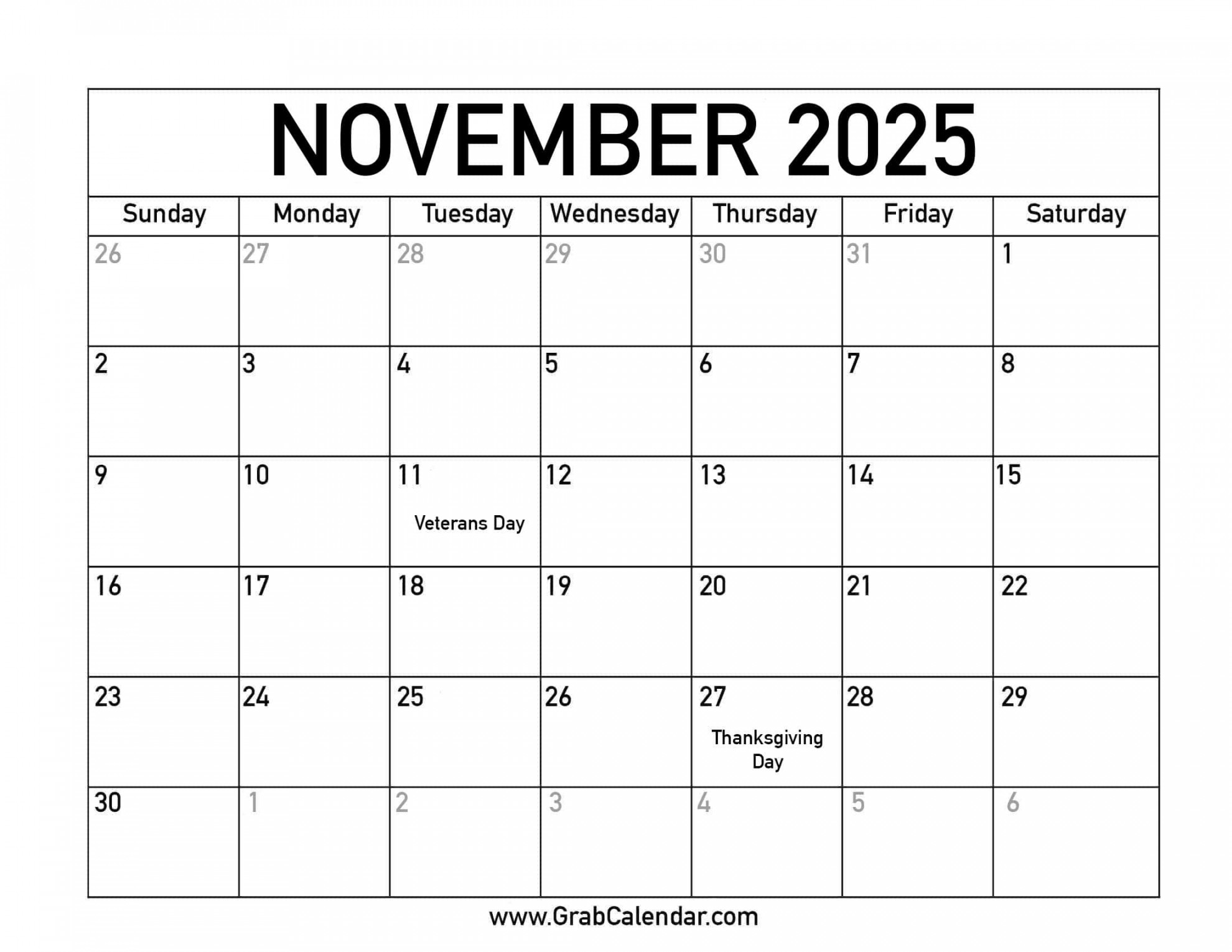 Printable November  Calendar