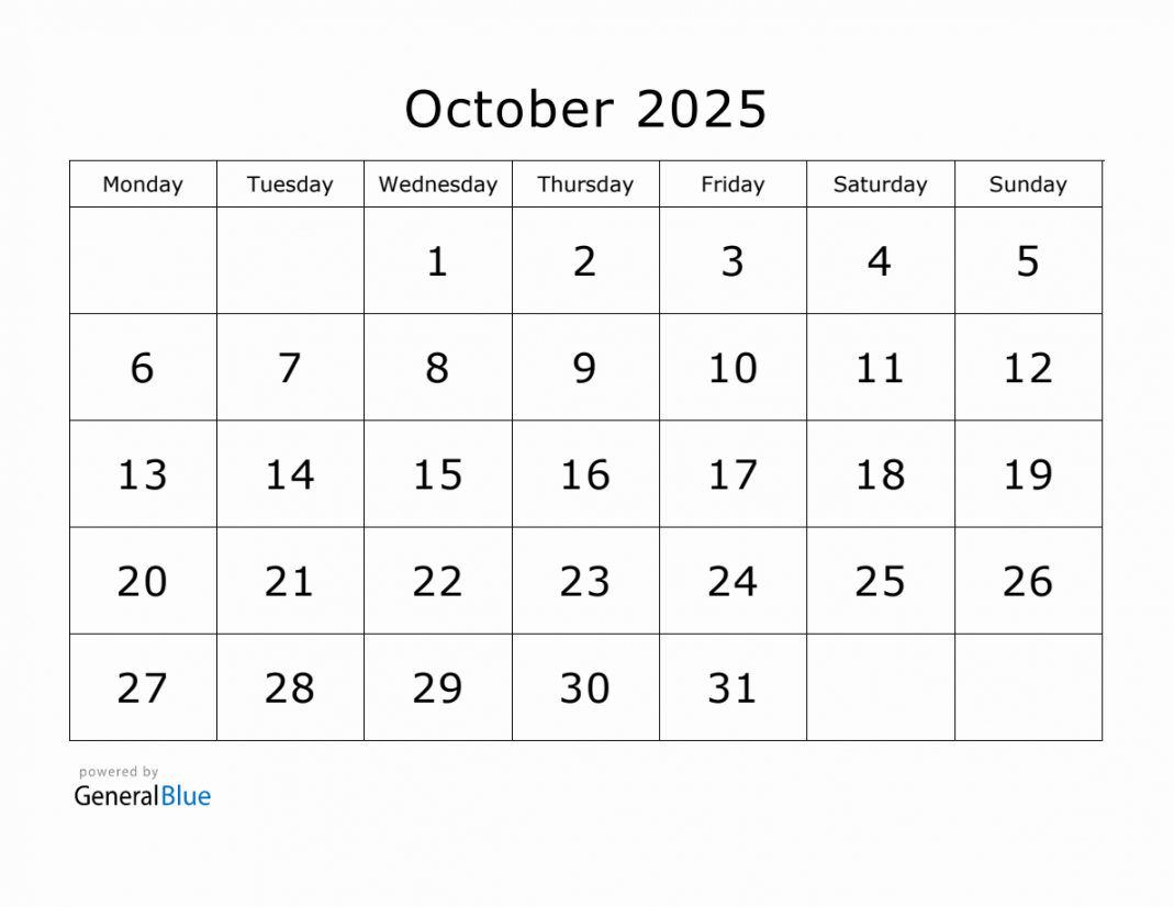 Printable October  Calendar